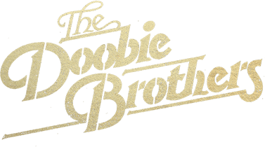 Logo of The Doobie Brothers with decorative text in rustic gold on a black background